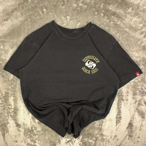 Quiksilver Black Golden Hours Skeleton Surfing Print Surf Graphic T-shirt S - Picture 1 of 6